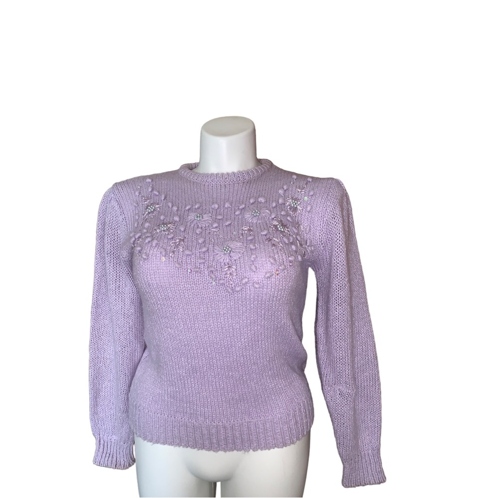 Mister Noah Vintage Purple Floral Sequins Sweater, Size M